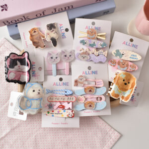 Wholesale Trendy Cartoon Cat Dog Acrylic Hair Clips Set 4pcs Women Side Clip Hair Accessory