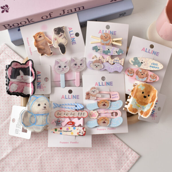 oly-aa6f6e4cebe87bc13a48bee2d15c8d3c Wholesale Trendy Cartoon Cat Dog Acrylic Hair Clips Set 4pcs Women Side Clip Hair Accessory