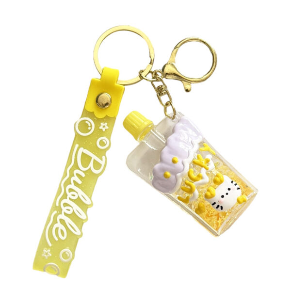 Wholesale Luminous Jelly Bottle Keychain Acrylic Oil filled Bubble Car Key Accessory