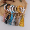 Wholesale Beige Silicone Keychain Bracelet with Wood Beads, Chic Fashion Accessory Gift