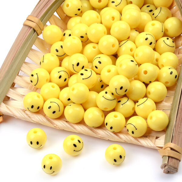 oly-aaee2088d9d4c24f0ac4e246d024b019 Wholesale Acrylic Face Loose Beads Yellow Round 8mm for DIY Bracelet Jewelry Making Children's Craft Gift