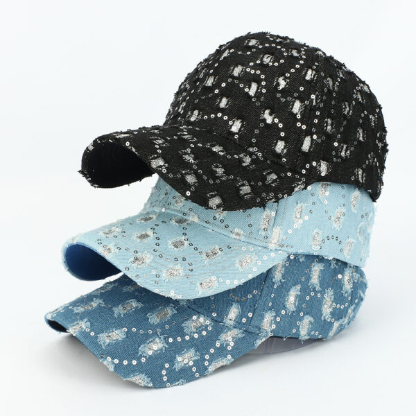 oly-ab1ac3db7c01ea929ace5bdfb133bbb3 Wholesale Sequin Denim Baseball Cap Light Blue Adjustable Wide Brim Trendy Unisex Fashion Accessory for Resale