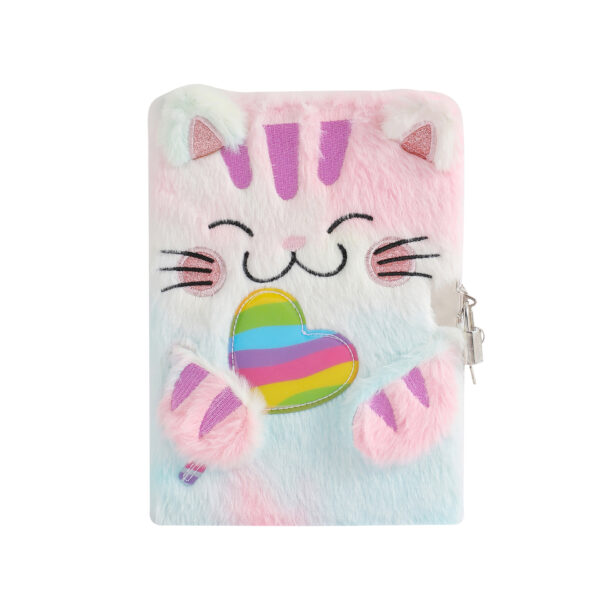 Wholesale Cute Cat Plush Notebook Trendy Design Lock Journal for Kids Creative Diary for School