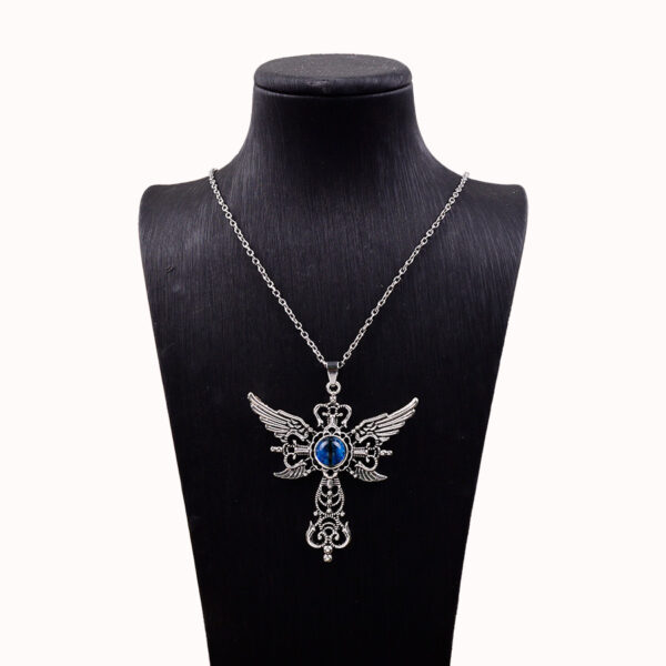 oly-abbc3ecedbabddfe145d39c8fc5f9eeb Wholesale Vintage Evil Eye Cross Pendant Necklace with Angel Wings, Zinc Alloy Red, Fashion Jewelry Accessory for Boutique Resale