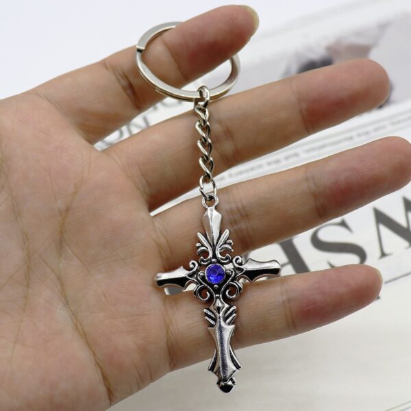 Wholesale Vampire Diary Cross Keychain Pendant, Zinc Alloy White Decorative Resale Accessory OLY Exclusive
