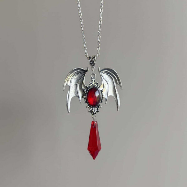 oly-ac440b2e2690e2474c99ae15a0ef88ab Wholesale Zinc Alloy Gothic Bat Wing Pendant Necklace Red Cabochon Crystal Chic Halloween Jewelry Gift