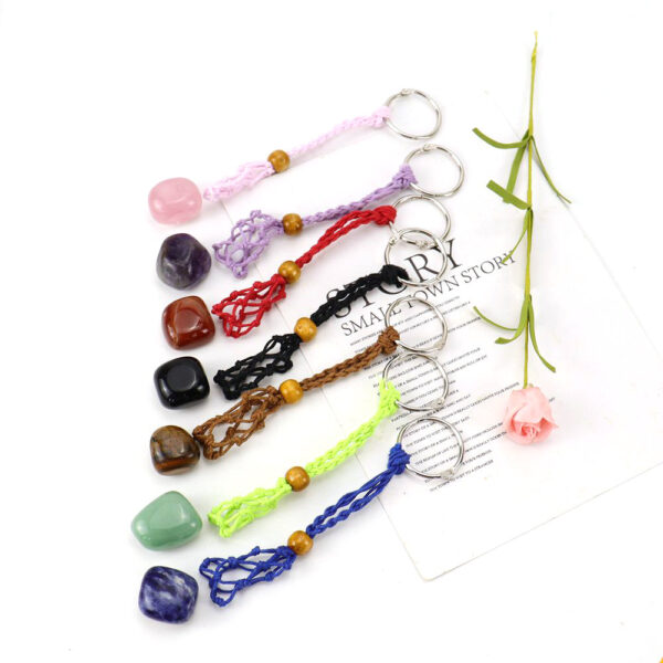 Wholesale Natural Amethyst Crystal Keychain Black Rope Adjustable Bag Charm Fashion Accessory Gift
