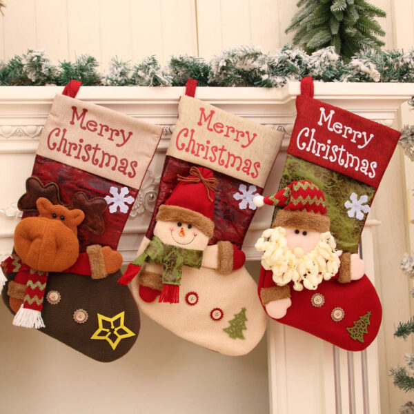 oly-ac5efa4016ba4fa69616a676e8199dd2 Wholesale Polyester Christmas Stocking 3D Santa Claus Design Holiday Home Decor Gift