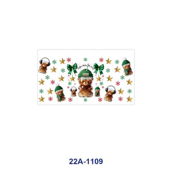 oly-ac90d89c09a04295ba65f988675685a3 Wholesale 5pcs Fresh Cozy Christmas Bear Coffee Cup Bow Star Snowflake Lettering Mixed Decor Prints 16oz Cup UV DTF Wraps