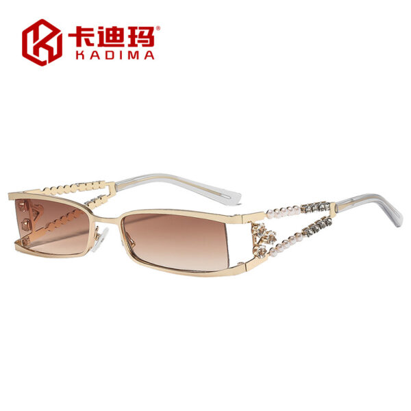 oly-aca16182183bc41b36dbf515b3c50621 Wholesale Trendy Pearl Rhinestone Sunglasses with Gold Frame Gray Lenses Street Style Fashion Accessory