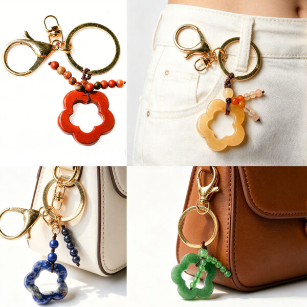 oly-ace2871e54e3f717f9815988d0a779c5 Wholesale Trendy Hand Knitted Natural Stone Flower Keychain Bag Charm
