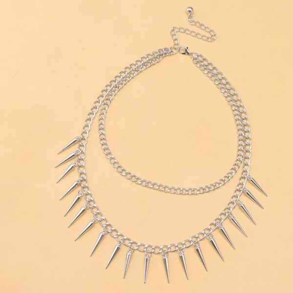 oly-aceb19fb3a8187bb03ac51c3a89cad0c Wholesale Punk Style Double Layer Fringe Rivet Clavicle Necklace, Fashion Jewelry Accessory for Casual Everyday Gift