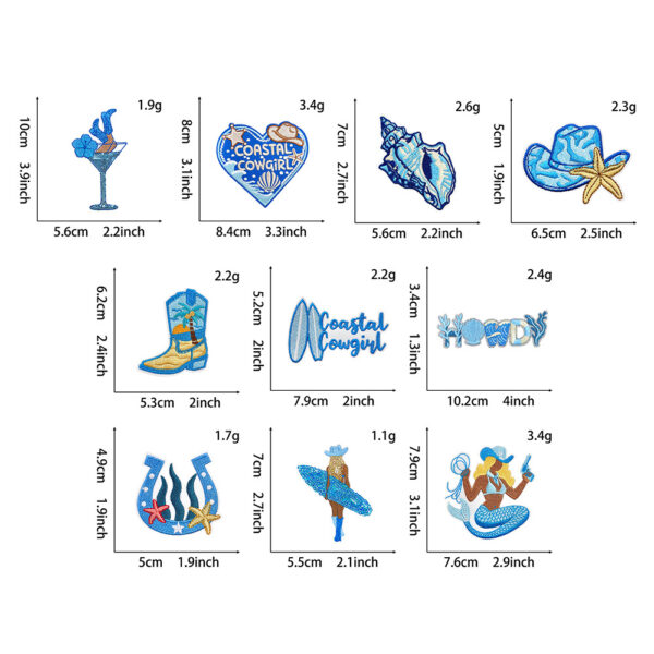 Wholesale Blue Seashell Embroidered Patch Iron-On Clothing Decorative Accessory Gift Resale