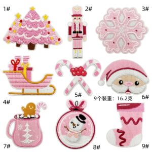 Pink christmas cloth stickers set of 9 pieces