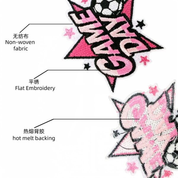 oly-ada308147f400ed074d7d041d6aa4073 Wholesale Home Decor Black Pink Soccer Embroidered Iron-On Patches 16-Piece Set DIY Accessory