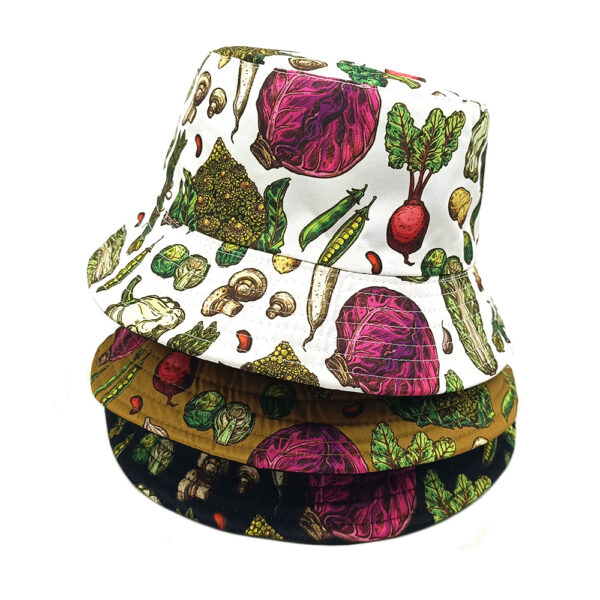 Wholesale Chic Double Sided Fisherman Hat Vegetable Pattern Sun Protection for Men Women