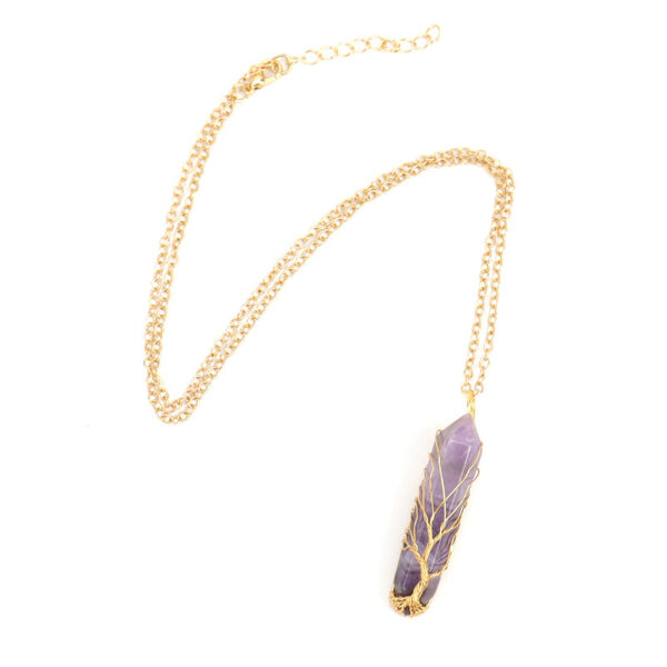 Wholesale Handmade Crystal Tree of Life Pendant Necklace Amethyst Hexagonal Column Fashion Jewelry Accessory