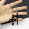 Wholesale Metal Keychain with Gothic Flame Skeleton Cross Design, Decorative Car Key Accessory or Bag Charm