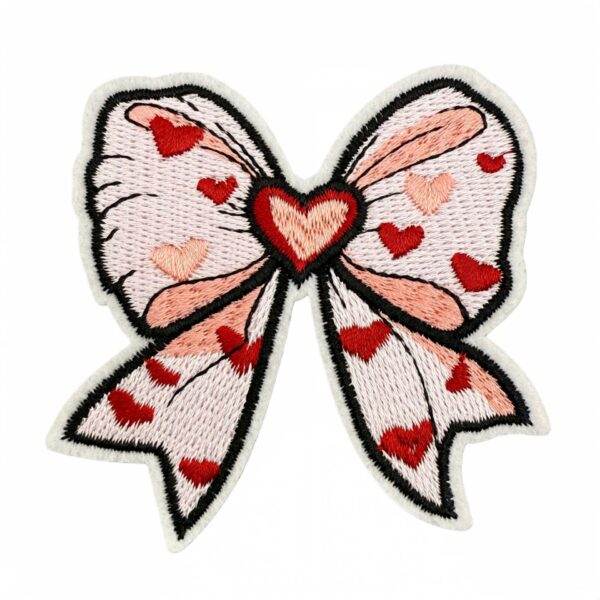 Wholesale Polyester Embroidered Patch Cartoon Bow and Heart Design for Clothing Bags Everyday Use