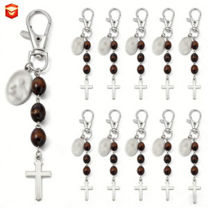 oly-adfd658d0a0d2dc9d9c66e93f0354c38 Wholesale European American Style Alloy Cross Wood Bead Keychain Fashion Accessory for Baptism Gift