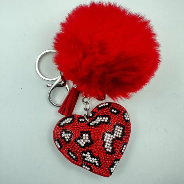 Wholesale Leopard Print Heart Rhinestone Keychain Bag Charm Tassel Pendant for Car Key Accessory