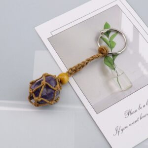 Brown rope + amethyst stone keychain
