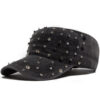 Wholesale Vintage Rivet Decorative Flat Top Military Cap Hat, Adjustable Sun Protection Navy Blue