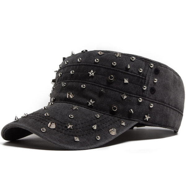 Wholesale Vintage Rivet Decorative Flat Top Military Cap Hat, Adjustable Sun Protection Navy Blue