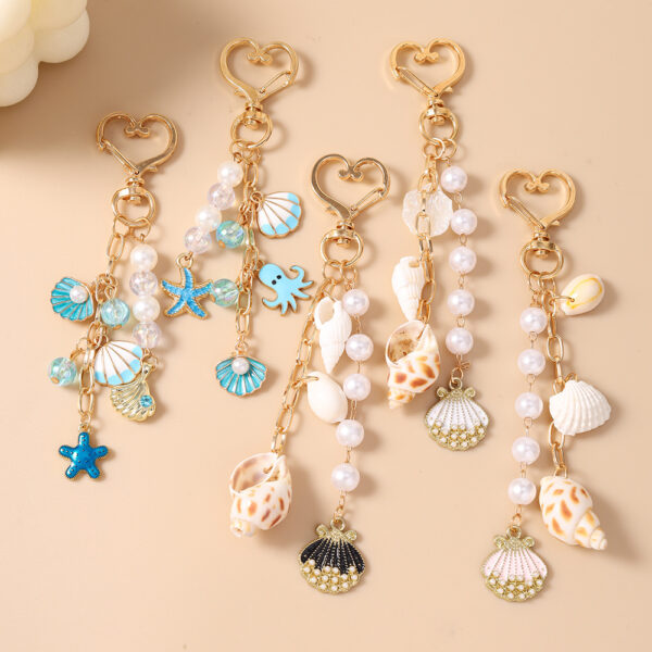 Wholesale Beach Theme Keychain Zinc Alloy Octopus Shell Starfish Charm for Bag Decoration