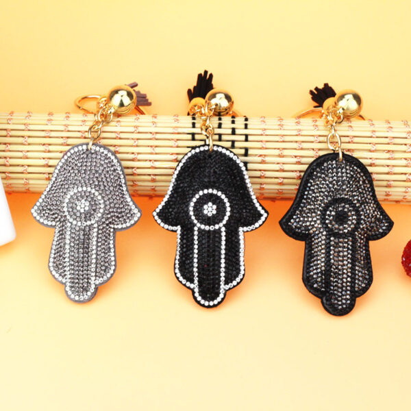 oly-aec55aa2835c48956fb428fc77db4d37 Wholesale Trendy Hamsa Hand Rhinestone Keychain Light Blue Flannel with Tassel Boutique Resale Gift