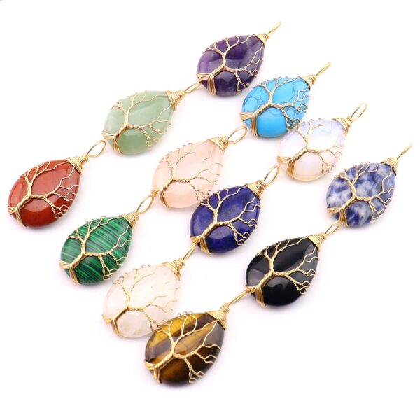 Wholesale Quartz Teardrop Tree of Life Pendant Necklace Fashion Jewelry Accessory