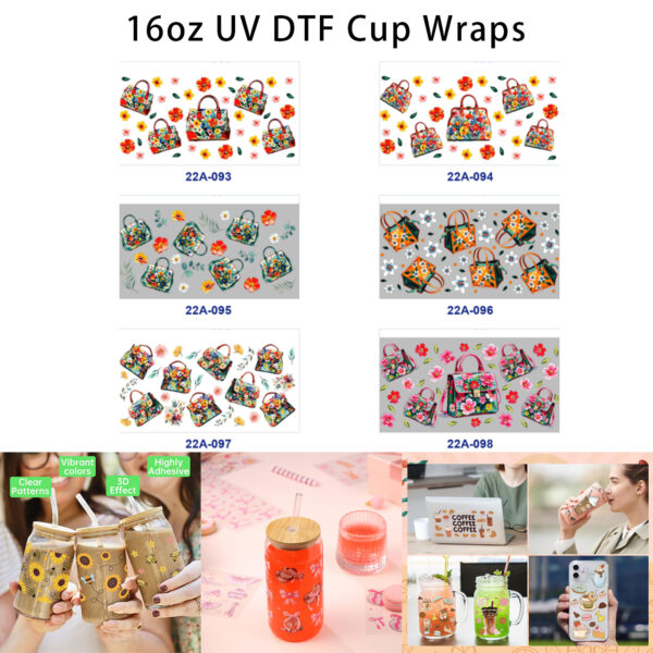oly-af400b72ba9189842eef3b31f45a097f Wholesale 5pcs Watercolor Floral Print Handbag Vibrant Wildflower Leaf Mixed Fashion Graphic 16oz Cup UV DTF Wraps