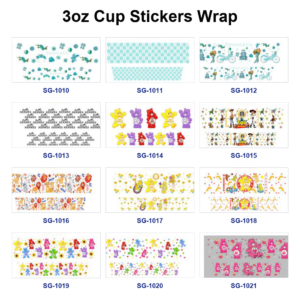 Wholesale 8pcs Mixed Vintage Line Plaid Cute Colorful Bear Cartoon Print 3oz Cup Stickers Wrap OLY Exclusive