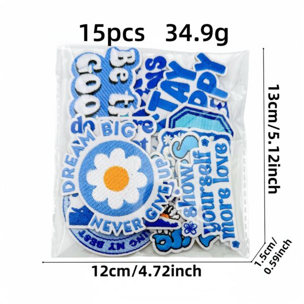 oly-afb4c47aa7fae45f9cc25ccd032d57a2 Wholesale Blue English Quote Embroidered Patches Decorative Iron On Appliques for Party Gift