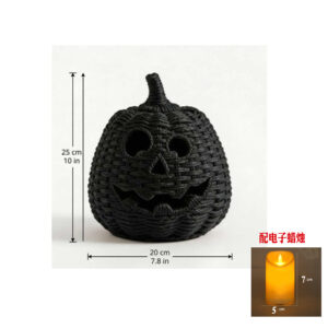 Black round pumpkin lampshade + electronic candle