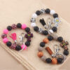 Wholesale Korean Style Chic Silicone Bead Key Ring with Leather Tassel Leopard Print White Car Key Accessory Fashion Accessory
