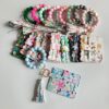 Wholesale Dark Pink PU Floral Card Holder Wallet with Keychain Fashion Accessory