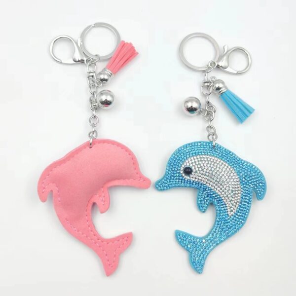Wholesale Two Tone Rhinestone Dolphin Velvet Keychain Gift Accessory