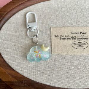 Tiny sparkling star and moon keychain [Cloud]