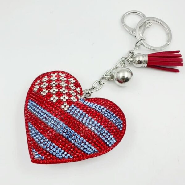 oly-b08777f0921c4da8ce92e0f4e1a19d44 Wholesale Rhinestone Heart Bag Charm Keychain with Tassel, Decorative Car Key Accessory