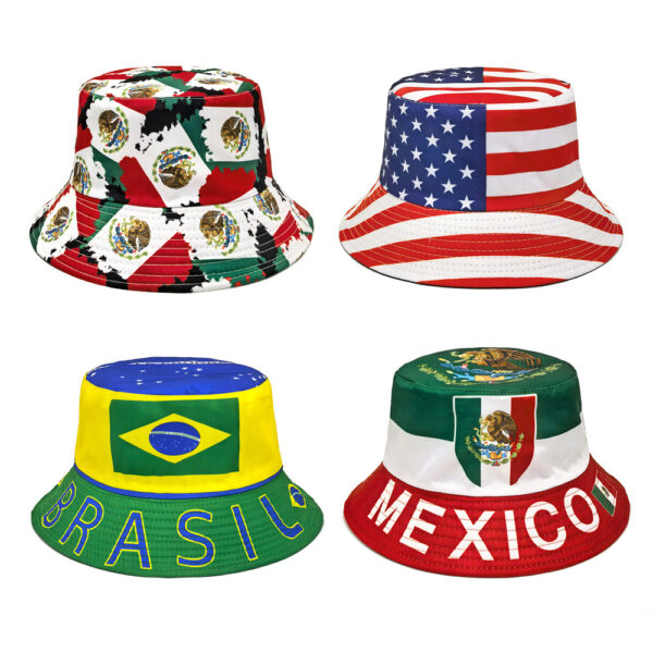 Wholesale Double Sided Flag Print Bucket Hat Sun Protection for Soccer Fans and Parties