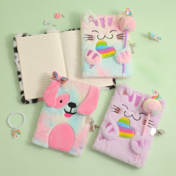 Wholesale Cute Cat Plush Notebook Trendy Design Lock Journal for Kids Creative Diary for School