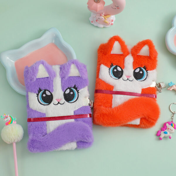 Wholesale Stylish Plush Cartoon Fox Notebook with Lock for Kids, Diary Gift, 80 Pages Pink