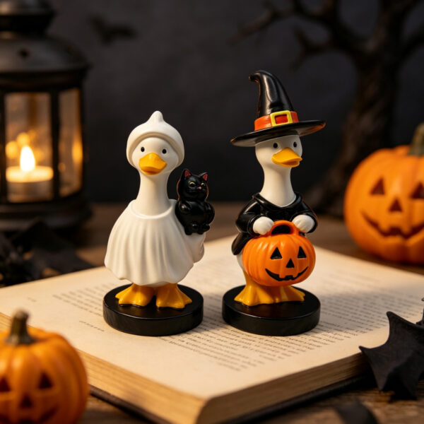 Wholesale Resin Halloween Goose Ornament Set with Witch Hat Pumpkin Ghost - Decorative Home Accent