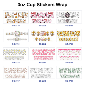 Wholesale 8pcs Mixed Nature Floral Animal Print 3oz Cup Stickers Wrap OLY Exclusive