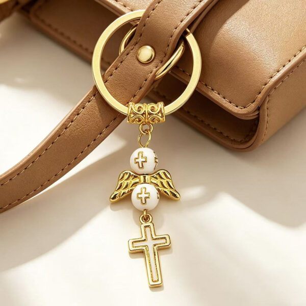 Wholesale Hollow Cross Angel Wings Baptism Keychain Set Decorative Fashion Accessory Gift