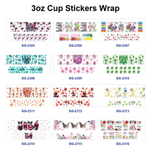 Wholesale 8pcs Mixed Butterfly Mood Cartoon Floral Quote Print 3oz Cup Stickers Wrap OLY Exclusive