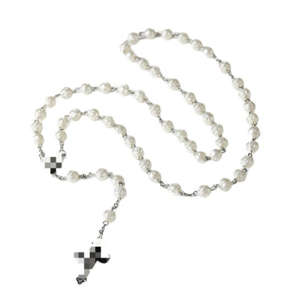 oly-b225edaa880bc8b0c29fc35de44ba365 Wholesale Handmade Pearl Rosary Necklace with Cross Pendant White Fashion Accessory Boutique Resale