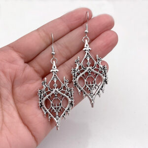 oly-b283330d43424f5d58bfae8a005d3ab5 Wholesale Gothic Hollow Castle Earrings Zinc Alloy with Silver Finish Fashion Accessory for Everyday Wear