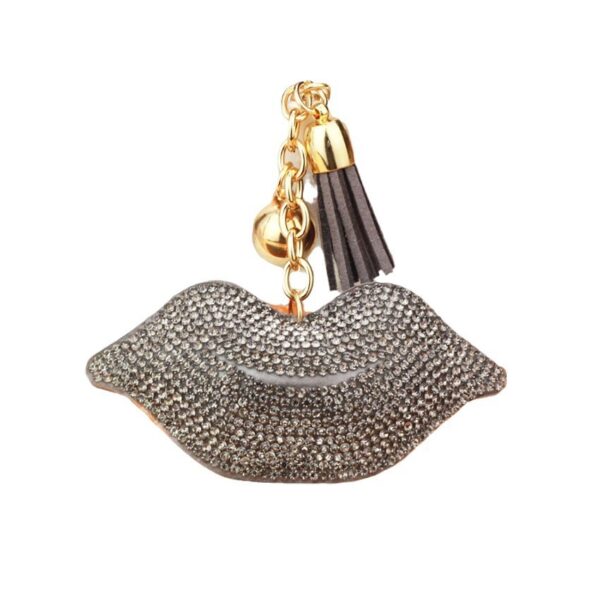 Wholesale Trendy Purple Lips Diamond Tassel Metal Keychain Bag Charm Resale Accessory